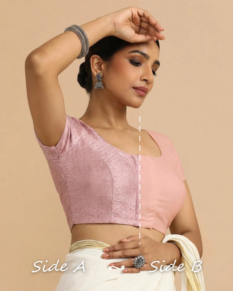 Krusha Reversible Duet | Pink × Misty Pink Chandheri-Linen Saree Blouse — Side A and Side B
