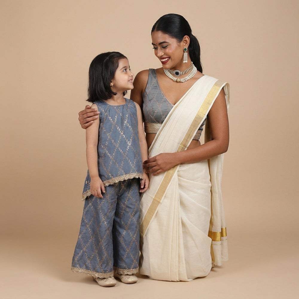 Mommy&Me | Poppy + Liyana | Gilded Grey Brocade Combo