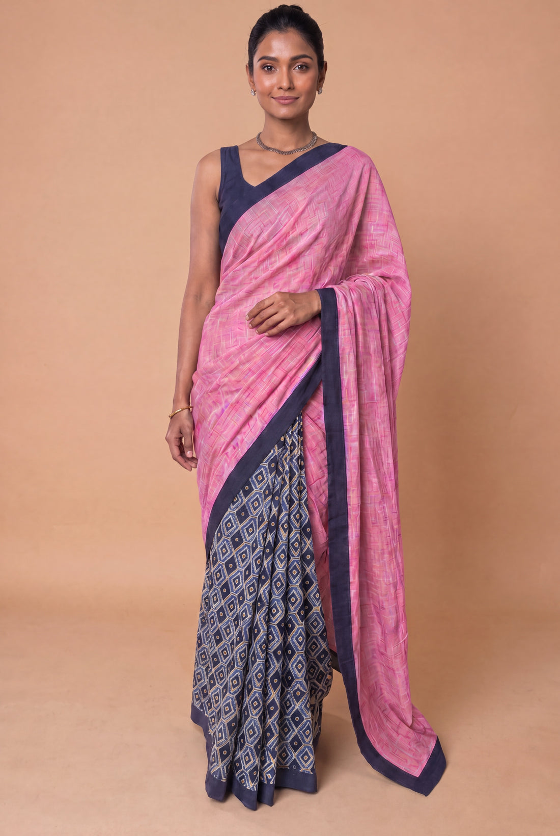 Mayuri Patchwork Blue Honeycomb Mul Cotton DrapeFit™ Saree
