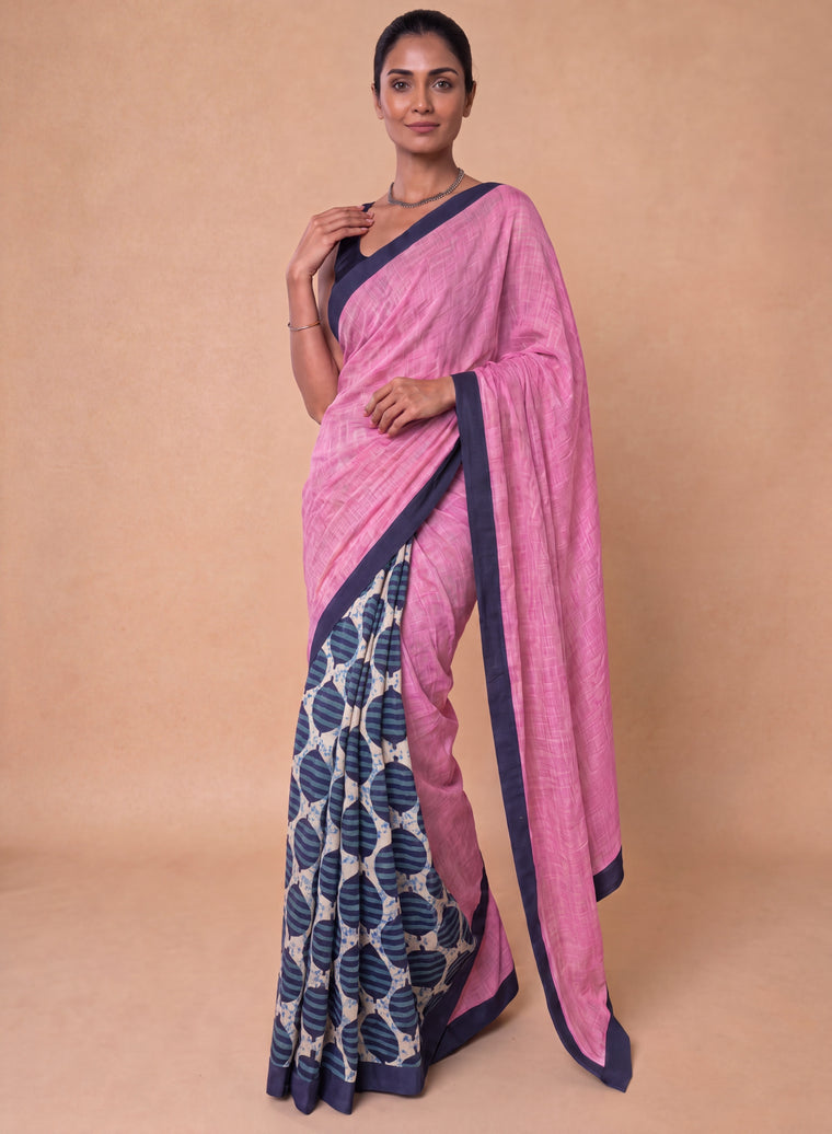 Mayuri Patchwork Blue Spade Mul Cotton DrapeFit™ Saree