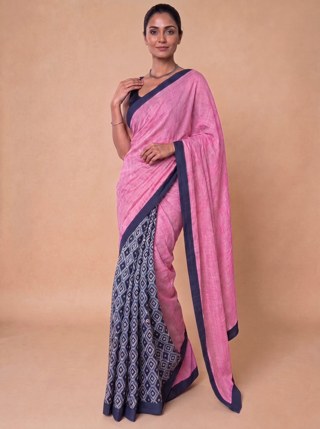 Mayuri Patchwork Blue Honeycomb Mul Cotton DrapeFit™ Saree