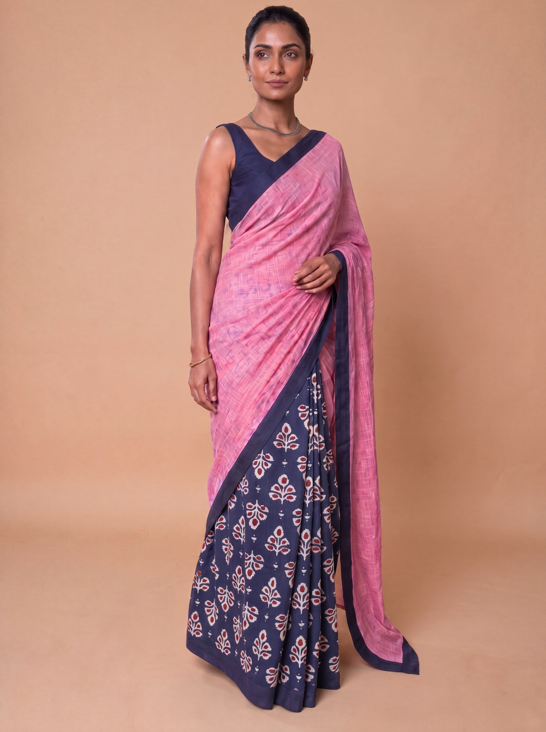 Mayuri Patchwork Blue Floral Butta Mul Cotton DrapeFit™ Saree