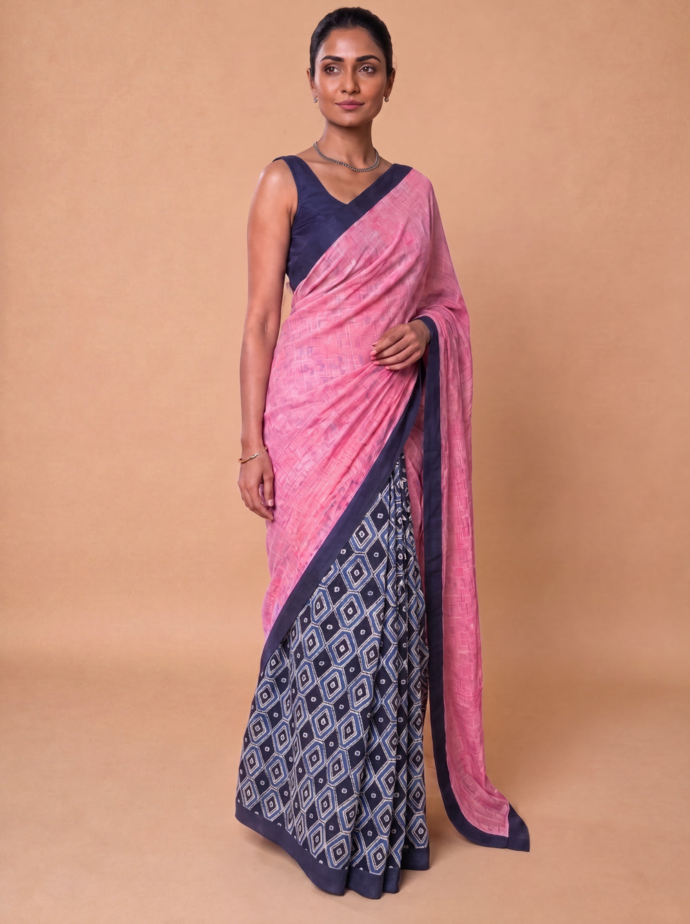 Mayuri Patchwork Blue Honeycomb Mul Cotton DrapeFit™ Saree
