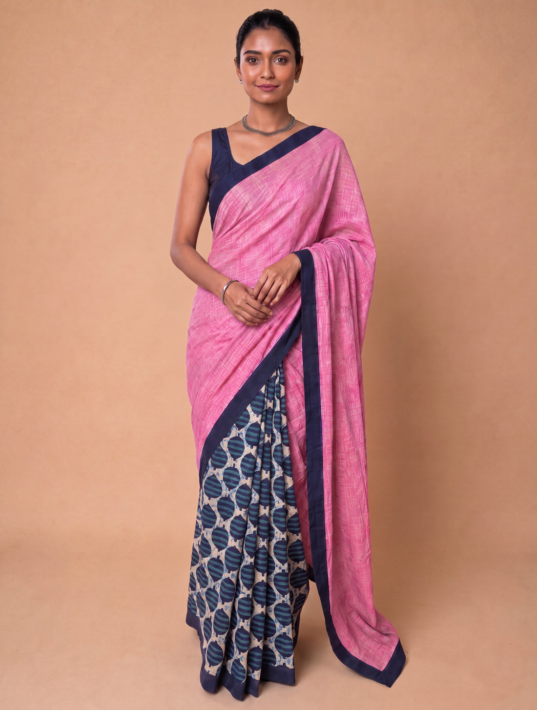 Mayuri Patchwork Blue Spade Mul Cotton DrapeFit™ Saree