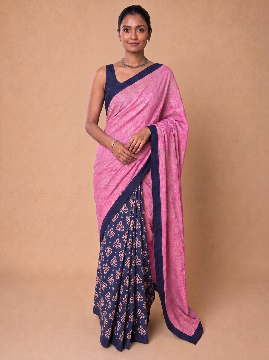 Mayuri Patchwork Blue Floral Butta Mul Cotton DrapeFit™ Saree