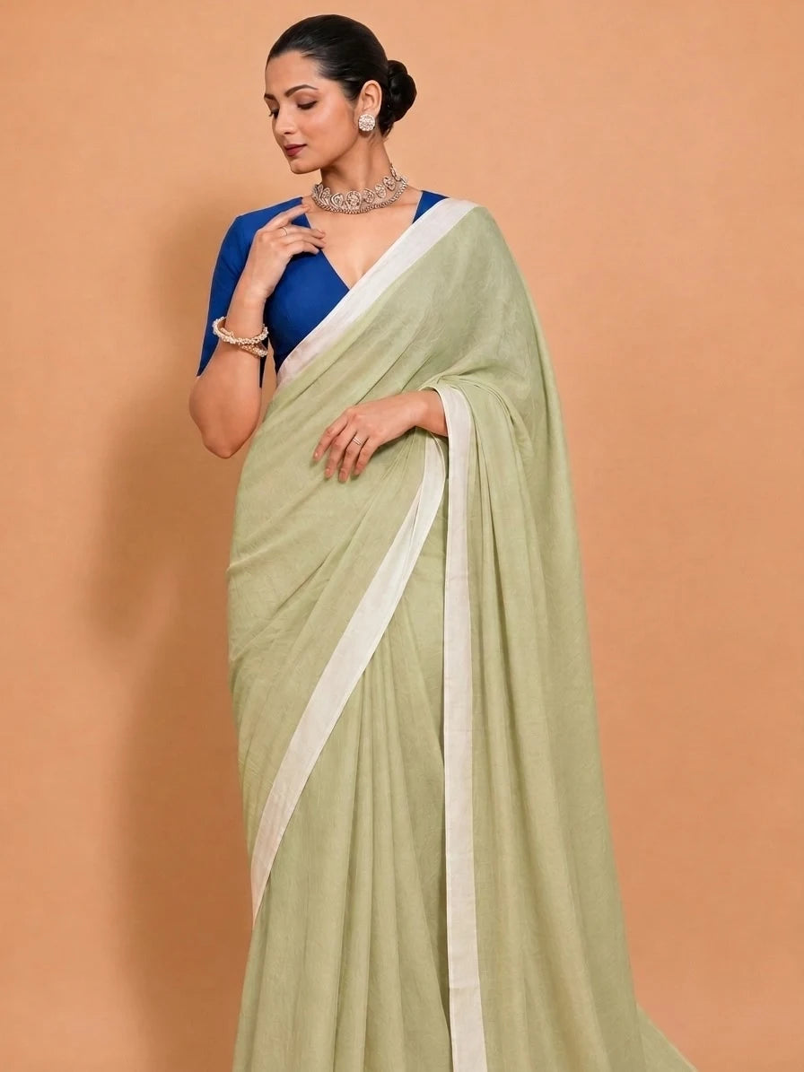 Kaamya | Saree Pastel Green Mul Cotton DrapeFit™ Saree