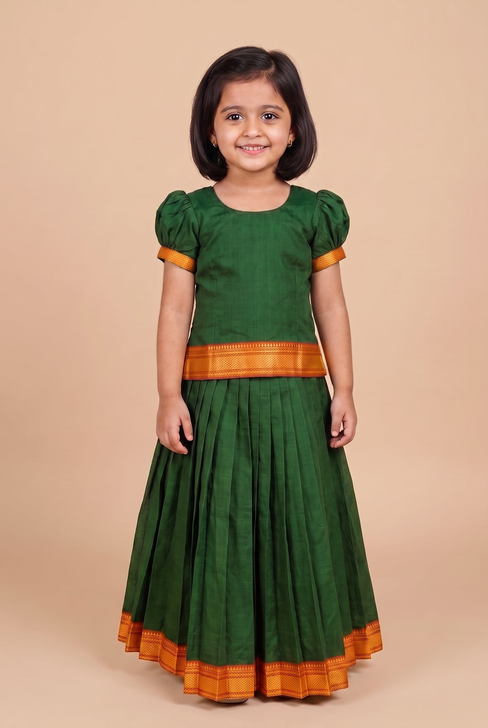 Kani x Tyohaar | Green Mangalgiri Cotton Pattu Pavadai