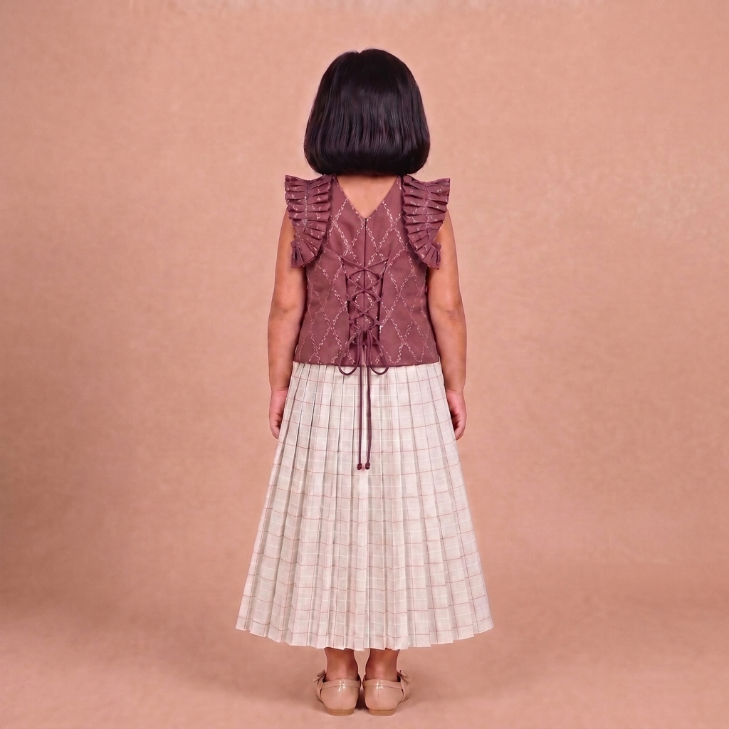 Pari x Tyohaar | Dusky Mauve Vine Mesh Brocade Ruffle Sleeve Pattu Pavadai