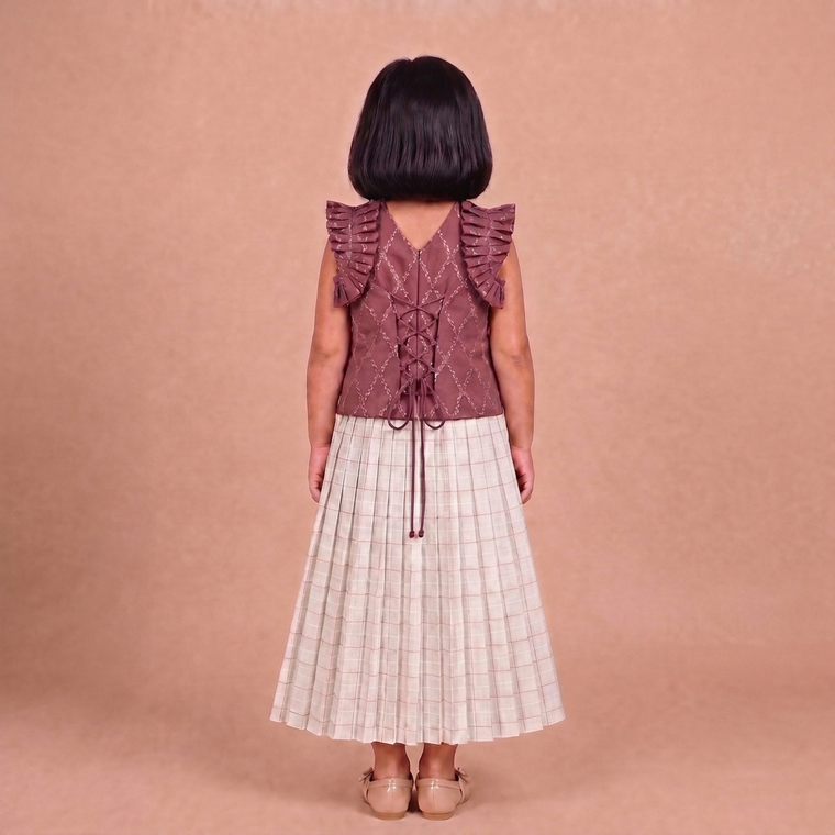 Pari x Tyohaar | Dusky Mauve Vine Mesh Brocade Ruffle Sleeve Pattu Pavadai