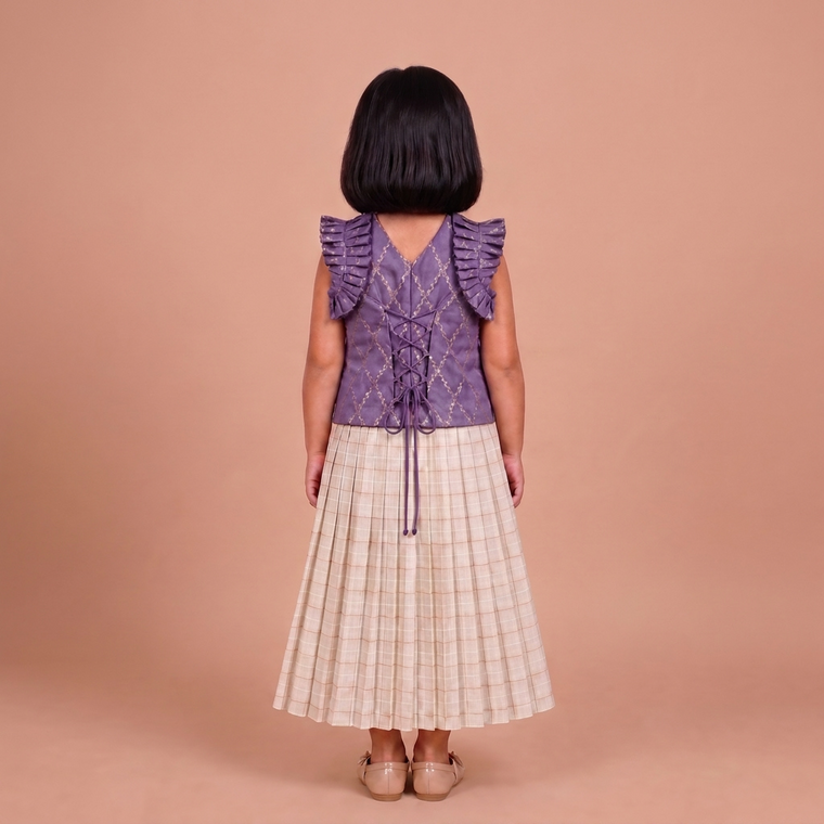 Pari x Tyohaar | Moonlit Lavender Vine Mesh Brocade Ruffle Sleeve Pattu Pavadai