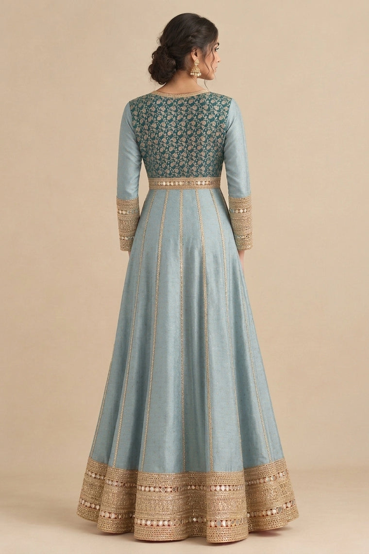 Hiba | Full Sleeved Teal Empress Brocade SculptFit™ Anarkali Kurta