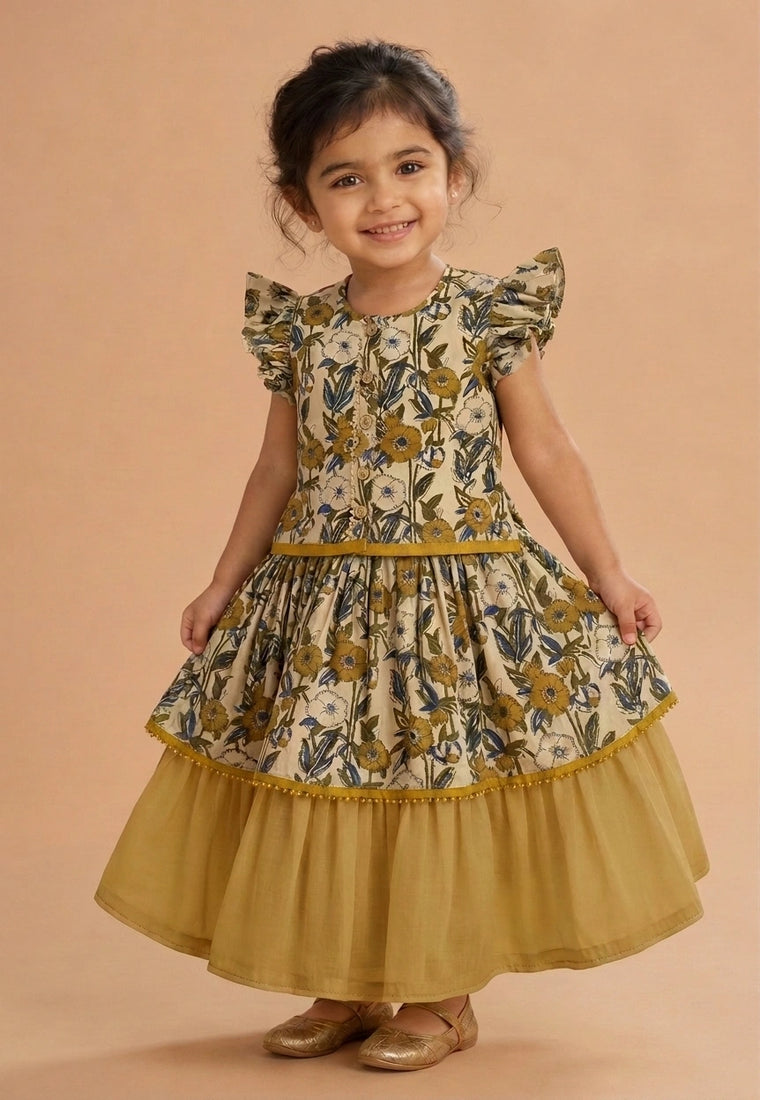 Guddi x Tyohaar | Tiered Lehenga Set in Cream Meadow Block Print Cotton