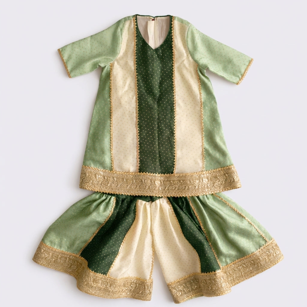 Alara x Tyohaar | Mint & Green Foil Chandheri Panelled Sharara Set