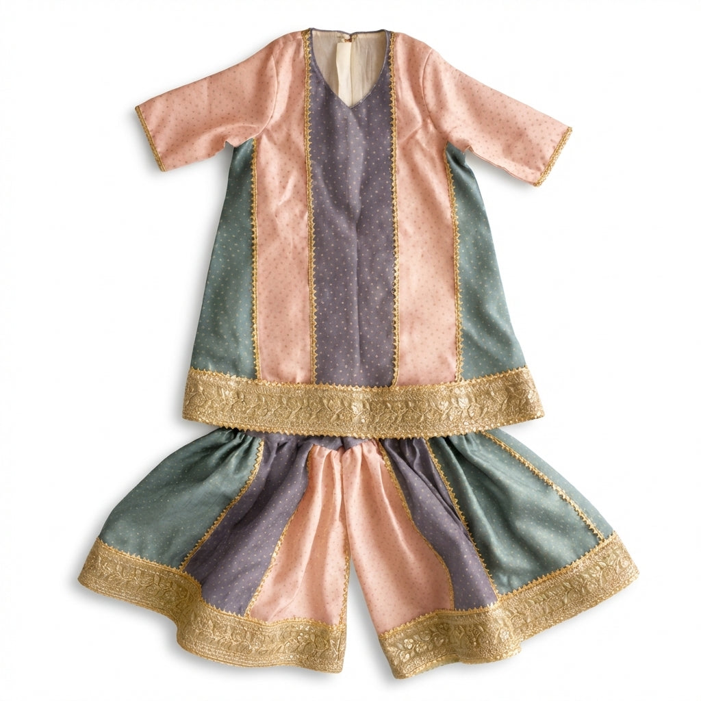 Alara x Tyohaar | Candy Foil Chandheri Panelled Sharara Set