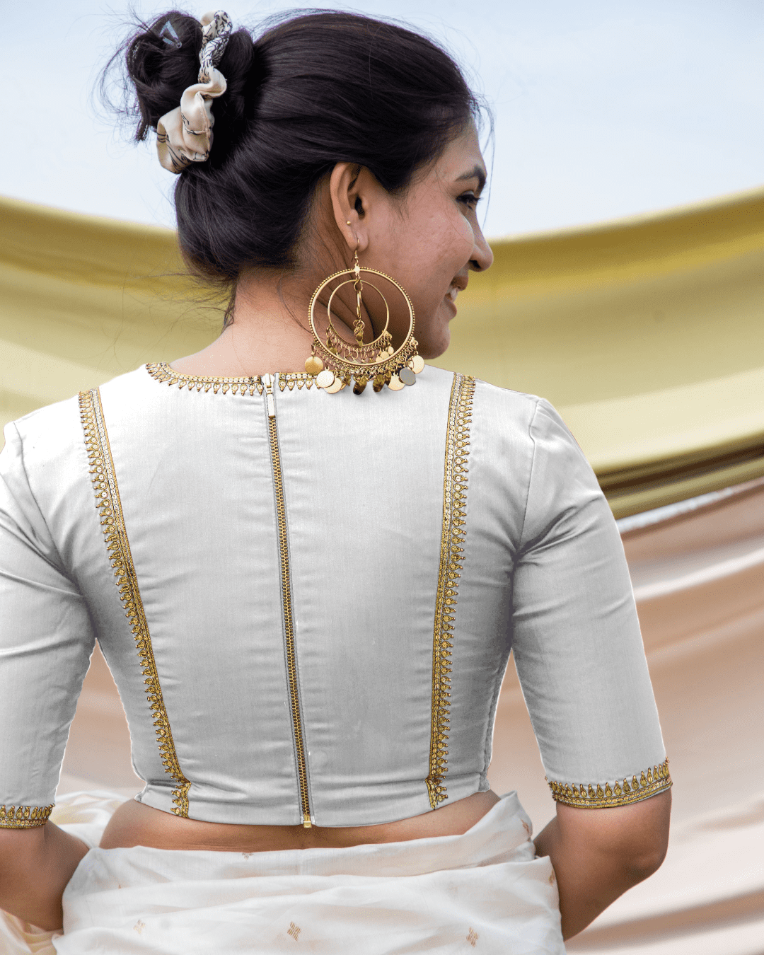 Zohra Luxe Gold Saree Blouse with Aari Work for Party - Artificial Silk –  Binks