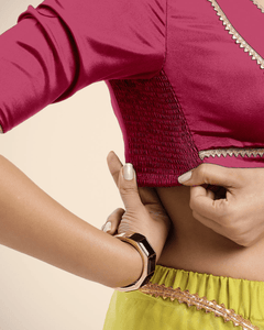 Zeenat x Tyohaar | Rani Pink Saree Blouse w/ FlexiFit™ and Gota Lace - Binks  