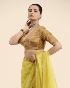  Zeenat x Tyohaar | Gold Saree Blouse w/ FlexiFit™ and Gota Lace_4