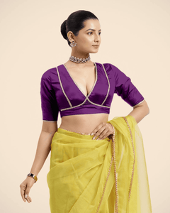 Zeenat x Tyohaar | Purple Saree Blouse w/ FlexiFit™ and Gota Lace - Binks  