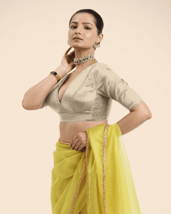 Zeenat x Tyohaar | Cream Saree Blouse w/ FlexiFit™ and Gota Lace - Binks  