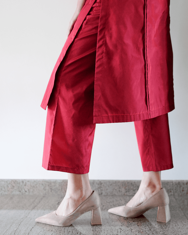 Barkha x Tyohaar | Red A-Line Art Silk V Neck Kurta with Detailing | Coords or Only Kurta-Binks