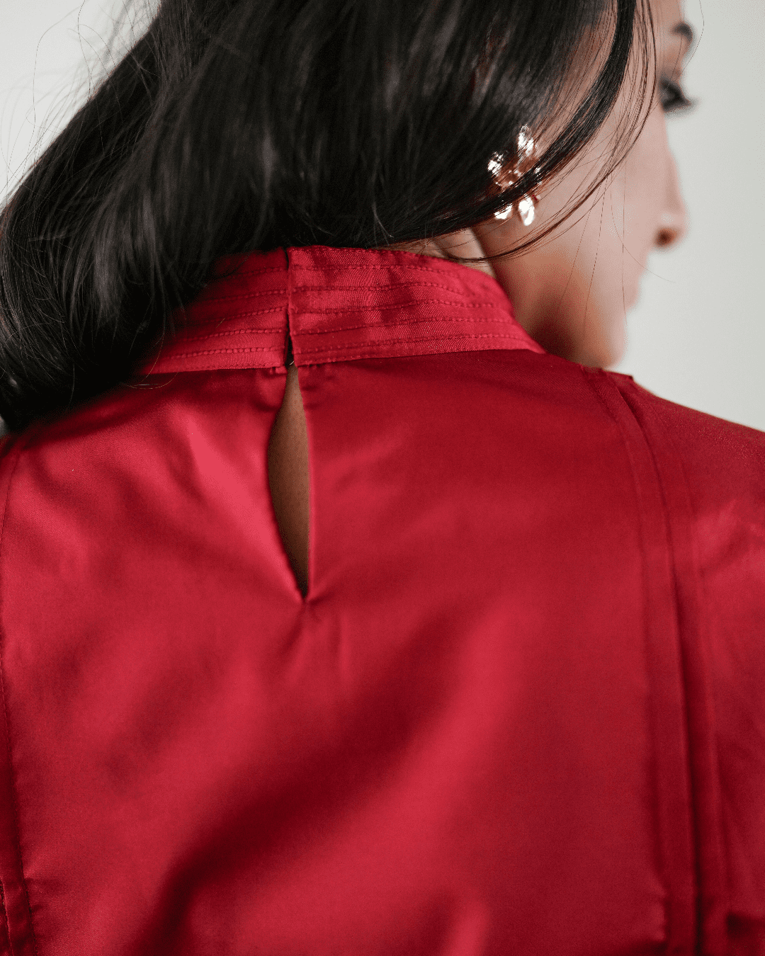 Barkha x Tyohaar Kurta, in Red Vegan Silk, featuring three quarter sleeves and overlap v-neckline, made for daily & work.