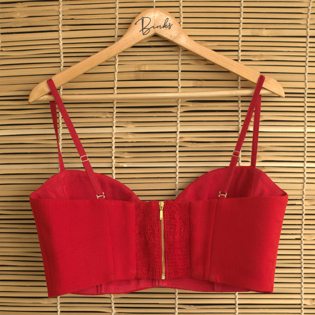 Nargis x Rozaana Saree Blouse, in Red Vegan Silk, featuring sleeveless and sweetheart neckline, made for party & festive.