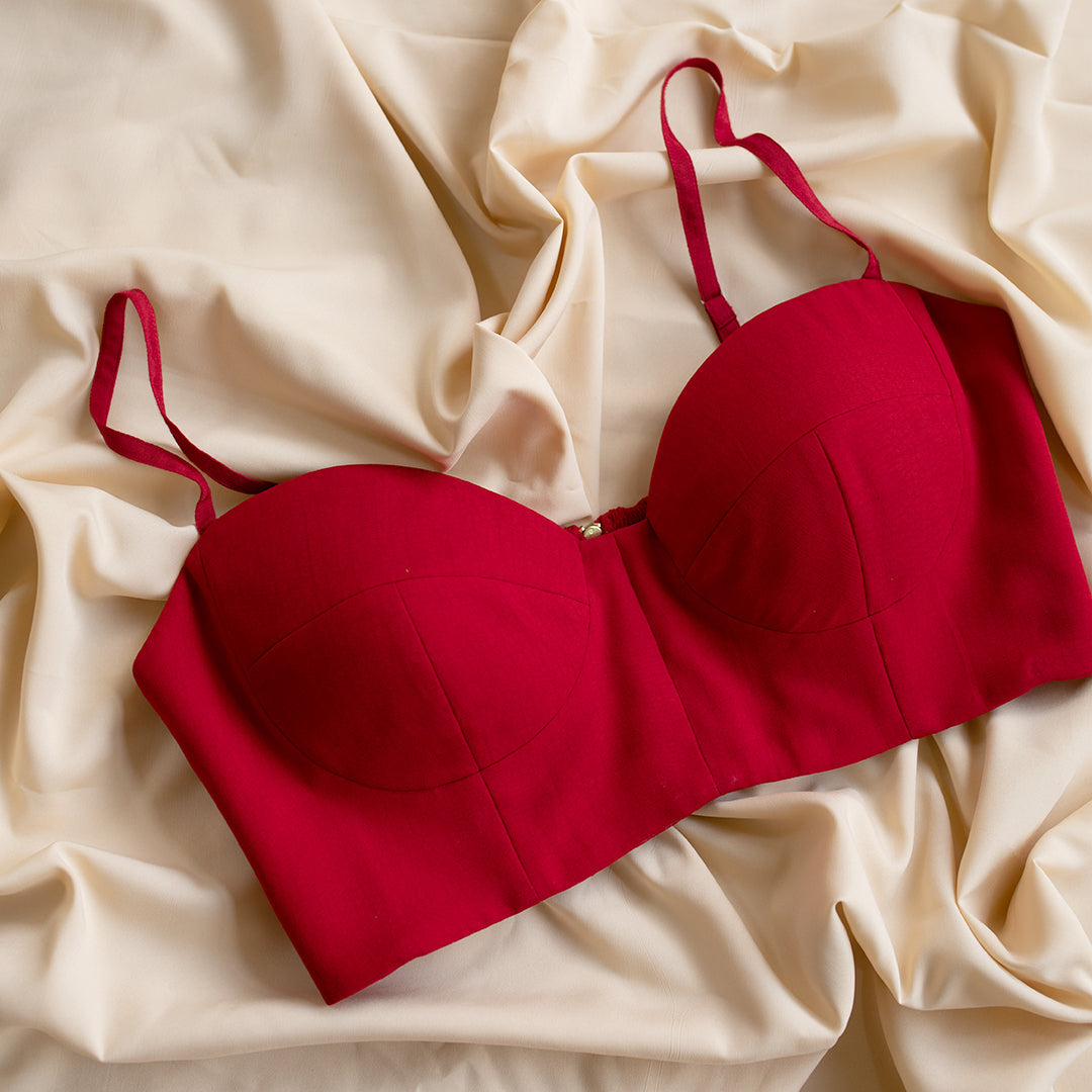 Nargis x Rozaana Saree Blouse, in Red Vegan Silk, featuring sleeveless and sweetheart neckline, made for party & festive.