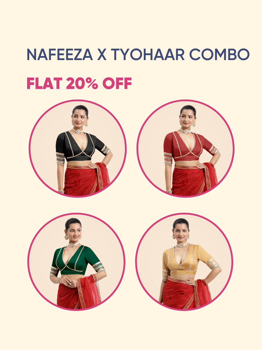 Nafeeza x Tyohaar  Elbow Sleeves FlexiFit™ Saree Blouse with
