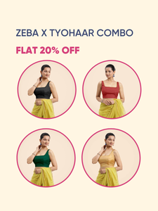 Zeba x Tyohaar |Sleeveless FlexiFit™ Saree Blouse with Square Neck with Golden Gota Lace Bestseller Combo  @ Flat 20% OFF
