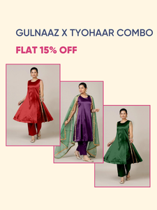 Gulnaaz x Tyohaar | Mashru Silk Panelled Kurta with Crushed Golden Gota Detailing Bestseller Combo @ Flat 15% OFF