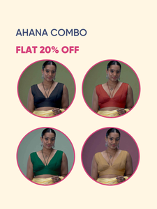 Ahana x Rozaana | Sleeveless FlexiFit™ Saree Blouse with Plunging Neckline and Back Cut Out with Tie-up Bestseller Combo @ Flat 20% OFF