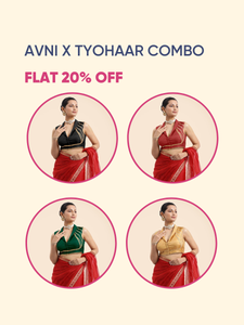 Avni x Tyohaar | Sleeveless FlexiFit™ Saree Blouse with Elegant Shawl Collar with Golden Gota Lace Bestseller Combo @ Flat 20% OFF