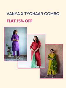 Vanya x Tyohaar | A-Line Art Silk V Neck Kurta with Detailing Bestselling Combo @ Flat 15% OFF